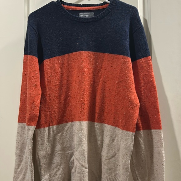 Aeropostale preppy wide Striped tweed Crew Neck Knit Sweater ribbed trim size M - Picture 1 of 12